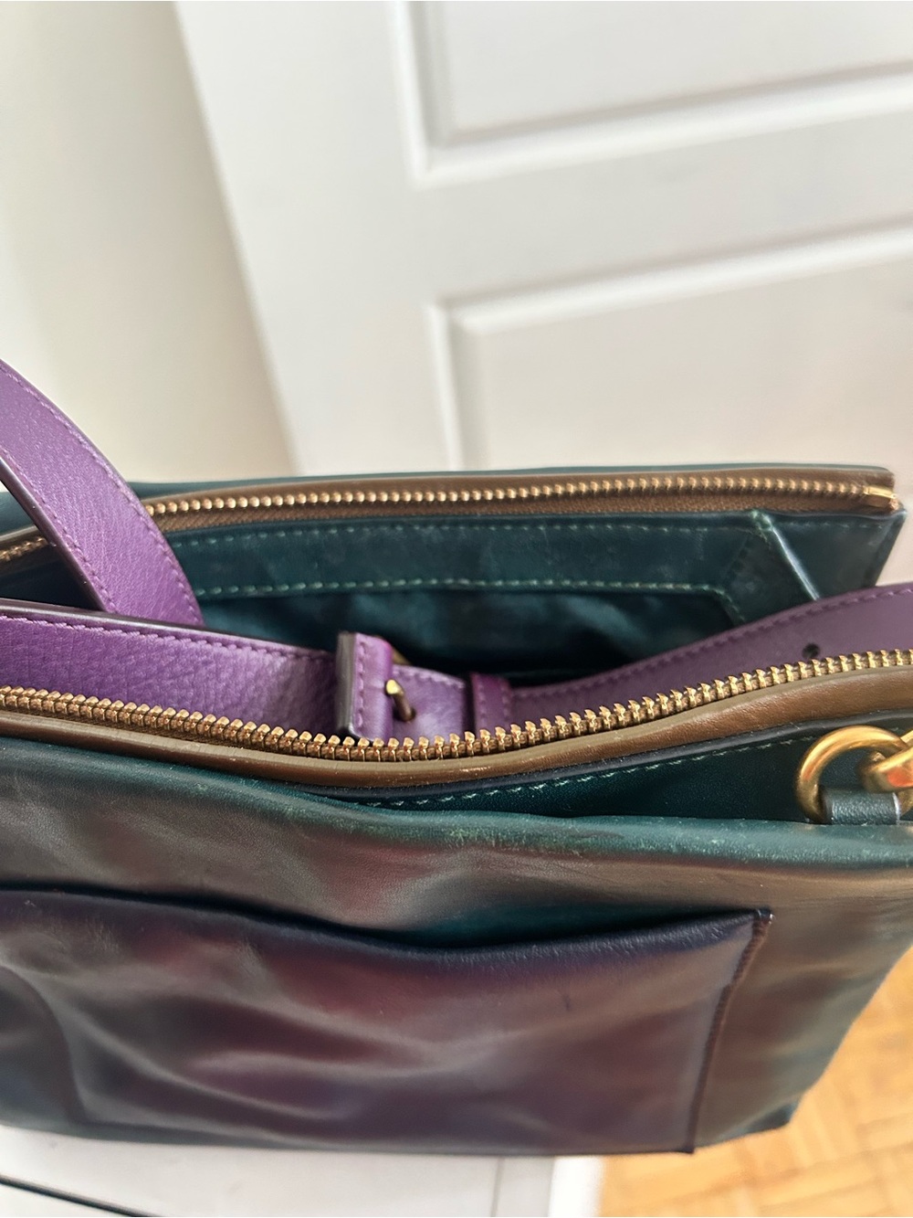 Marc by Marc Jacobs Colorblock Leather Crossbody Bag Teal Navy Purple - Picture 9 of 15